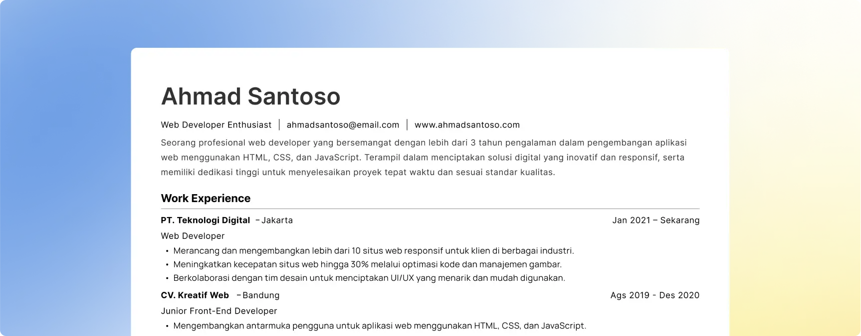 cv ahmad santoso